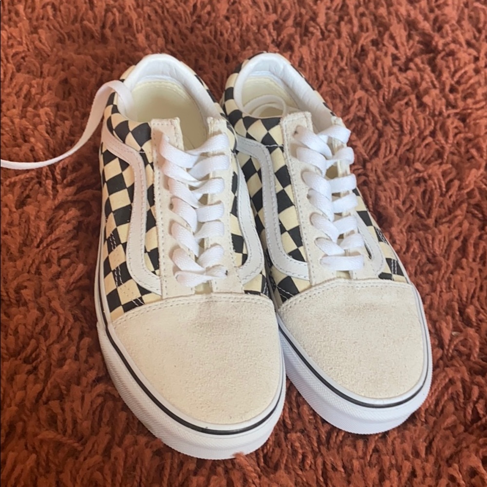 Black and White checkered white Vans